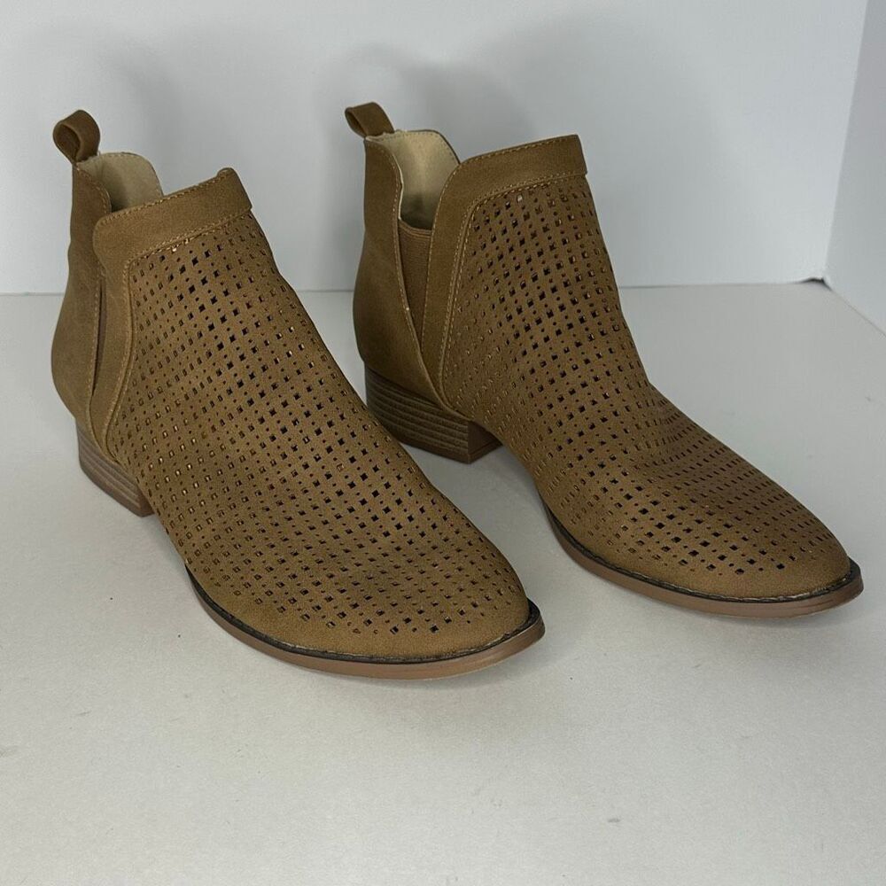 Restricted Perforated suede ankle booties Tan | Women Size 8